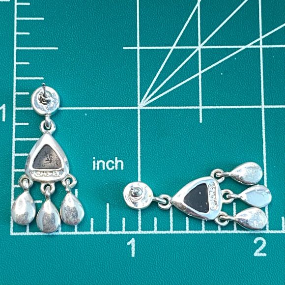 Monet Mini Chandelier Earrings Onyx Stones On Silver Tone Setting - Picture 8 of 8